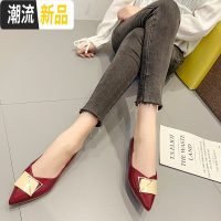 v口尖头单鞋女2020新款春季婚鞋女晚晚鞋仙女平底百搭豆豆鞋软底 广赫