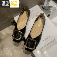 网红牛油果绿方头单鞋2020春季新款平底鞋温柔风外穿豆豆鞋女鞋子 广赫