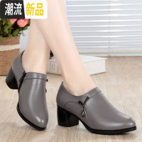 2020春秋季新款单鞋中跟粗跟圆头时尚百搭中年妈妈真皮鞋大码女鞋 广赫