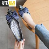 水钻花朵鞋2020春新款平底鞋女软底浅口尖头大码女鞋蝴蝶结钻单鞋 广赫