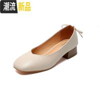 方头复古奶奶鞋软底韩版粗跟单鞋百搭浅口玛丽珍大码女鞋41-43春 广赫