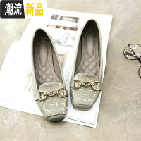 香港2020新款真皮单鞋女平底百搭豆豆鞋方头浅口时尚低跟大码女鞋 广赫