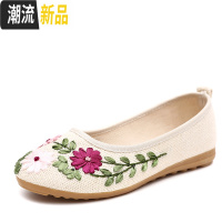 亚麻养脚新款女鞋民族风绣花鞋子平底妈妈亚麻大码单鞋 广赫
