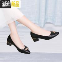 工装鞋女粗跟配西装的工作鞋黑色中跟百搭空姐银行面试正装OL单鞋 广赫