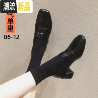 高跟小皮鞋女2020春季新款复古职业黑色粗跟单鞋英伦风软皮乐福鞋 广赫