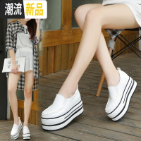 厚底松糕鞋女秋款韩版百搭内增高小白鞋皮面一脚蹬单鞋乐福鞋33码 广赫