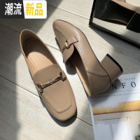 V妙粗跟方头单鞋女英伦小皮鞋2020秋季新款百搭中跟一脚蹬乐福鞋 广赫