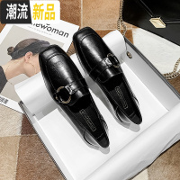 黑色小皮鞋女英伦2020新款韩版方头一脚蹬乐福鞋粗跟百搭平底单鞋 广赫