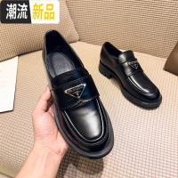 黑色英伦风复古小皮鞋女2020春新款网红一脚蹬厚底乐福鞋粗跟单鞋 广赫