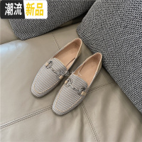 [秦大人]新款乐福鞋懒人撞色格子一脚蹬女鞋休闲单鞋子AM0 广赫