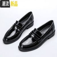 单鞋女春秋季新款平底豆豆鞋时尚百搭休闲乐福英伦风黑色小皮鞋子 广赫