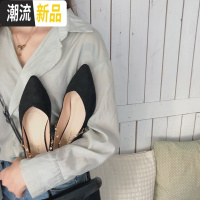 单鞋2020早春新款简约时尚百搭气质尖头包头粗跟浅口一字带单鞋女  广赫