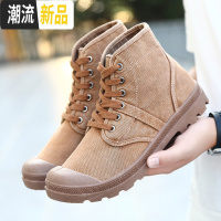 2019帆布鞋中帮男鞋复古英伦休闲高帮鞋男士登山马丁靴做旧布鞋子  广赫