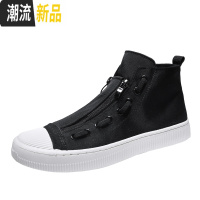 帆布鞋男透气个生布鞋中帮男鞋系带拉链潮流鞋子新款男休闲鞋  广赫