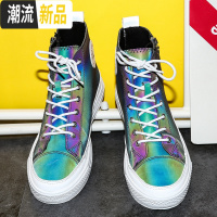 夜魔侠鞋男鞋子变色龙反光镭射3m荧光夜光高帮板鞋中帮个性帆布鞋  广赫