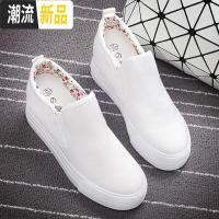 2019秋季内增高布鞋内碎花女帆布鞋懒人乐福鞋一脚蹬厚底松糕女鞋  广赫