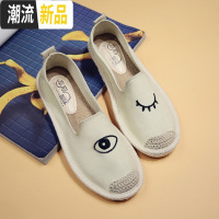 2019新款编渔夫鞋女平底单鞋乐福鞋懒人学生帆布鞋女刺绣布鞋女  广赫