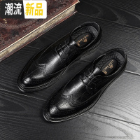 广赫秋季布洛克花男鞋潮鞋英伦韩版增高尖头男士正装商务休闲皮鞋男 广赫休闲鞋