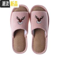 家居室内地板棉麻拖鞋防滑四季家居家用亚麻可爱亲子儿童棉拖鞋男  广赫