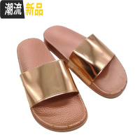 2018欧美新款金色亮面舒适居家室外女鞋防滑时尚沙滩鞋金色拖鞋女  广赫