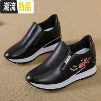 刺绣内增高女鞋小白鞋2020秋季新款单鞋一脚蹬懒人鞋乐福鞋女皮鞋 广赫