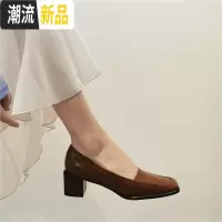 欧洲站2020秋新款网红复古方头乐福鞋浅口休闲粗跟中跟气质单鞋女 广赫