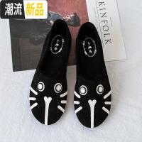 真皮猫狗鞋女2020春款开车猫脸狗狗猫咪猫猫鞋平底孕妇单鞋乐福鞋 广赫