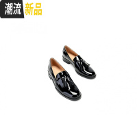 荷西家2019新款低跟漆皮流苏英伦风单鞋真皮乐福鞋女鞋 广赫