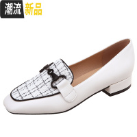 欧美2020春新款复古方头马衔扣乐福鞋女粗跟单鞋英伦风小皮鞋女鞋 广赫