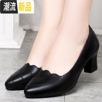 妈妈鞋真皮软底舒适浅口中跟中老年皮鞋女粗跟中年春秋女式 单鞋 广赫