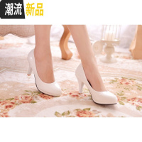 2020春季新款百搭大码漆皮女鞋细跟圆头性感单鞋高跟鞋白色公主鞋 广赫