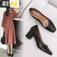 工作鞋女黑色高跟鞋女粗跟酒店银行上班鞋职业皮鞋单鞋软底正装鞋 广赫