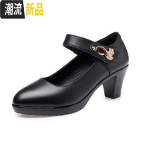 新款真皮粗跟大码鞋子模特旗袍秀单鞋女t台走秀高跟鞋正装工作鞋 广赫