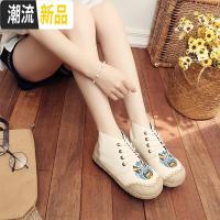 老北京布鞋民族风春秋季圆头平底休闲单鞋复古脸谱女鞋亚麻鞋高帮 广赫