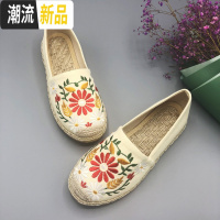 老北京绣花鞋搭配汉服春秋女民族风女鞋平底浅口透气渔夫鞋编鞋 广赫休闲鞋