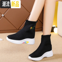 2019春季新款内增高袜子鞋女士高帮透气单鞋百搭运动休闲潮短靴子  广赫