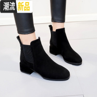 35-43特大码女鞋41加大号短靴女42粗跟松紧马丁靴子短筒高跟靴子  广赫