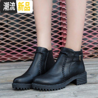 粗跟短靴女2019新款冬马丁靴英伦大码35-43女靴秋冬高跟百搭皮鞋  广赫