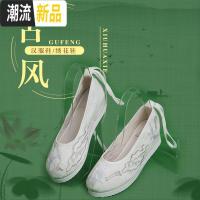 春秋汉服鞋子女古风圆头绣花鞋中国风平底内增高女鞋古装配鞋明制 广赫休闲鞋