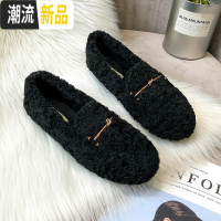 毛毛鞋女冬外穿2019新款网红百搭羊羔毛豆豆鞋加绒厚底大码41-43 广赫休闲鞋