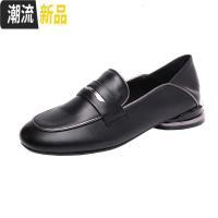 欧洲站豆豆鞋2020秋新款英伦风女鞋真皮百搭小皮鞋网红粗跟懒人鞋 广赫休闲鞋