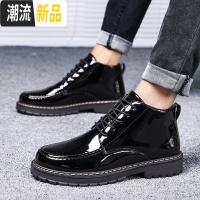 广赫春季男士高帮皮鞋韩版潮流中帮黑色休闲马丁靴防水黑皮靴子男英伦