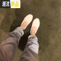 广赫网红白色毛毛鞋女冬2019新款孕妇一脚蹬羊羔毛鞋外穿平底大码女鞋休闲鞋