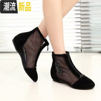 春秋季女靴子平跟网纱女鞋平底靴短靴网靴大码镂空凉鞋真皮春秋鞋  广赫