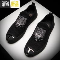 刺绣板鞋男新款软底内增高懒人鞋潮男软底布面平底休闲乐福鞋春款  广赫
