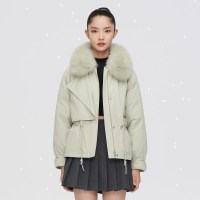 波司登羽绒服女2021新款秋季狐狸毛领派克甜酷腰部抽绳外套