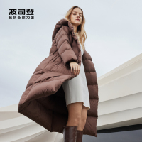 波司登2022新款零压系列轻量羽绒女中长款连帽设计腰带修身羽绒服