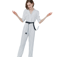 职业套装女2019新款夏时尚气质女神范裤子两件套显瘦洋气条纹裤装