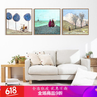 北欧风客厅装饰画沙背景墙壁画抽象油画现代简约三联画餐厅挂画