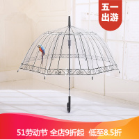 【家装节】日系宫廷复古鸟笼蕾丝印花透明雨伞长柄伞直柄伞洋伞